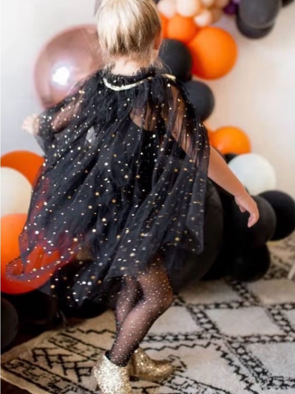 Kids Black Starry Cape with Gold Accents
